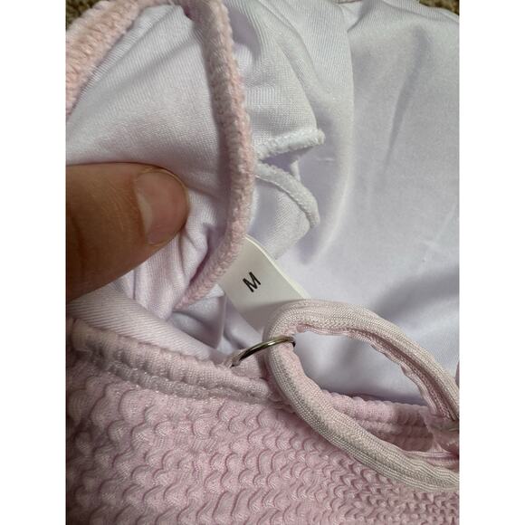 Women's Ribbed Bikini Sets Scoop Neck Cheeky Swimsuit Textured Pink‎ Two Piece M - Picture 7 of 8